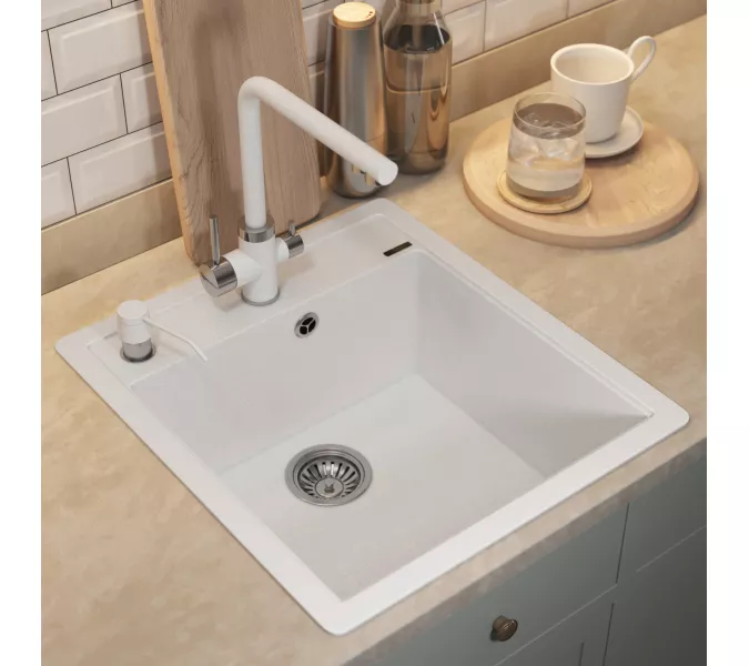 Кухонная мойка кварцевая Uperwood Quartz Premium UPD-07-01, прямоугольная, белая, Выбрать цвет: Белый, изображение 4