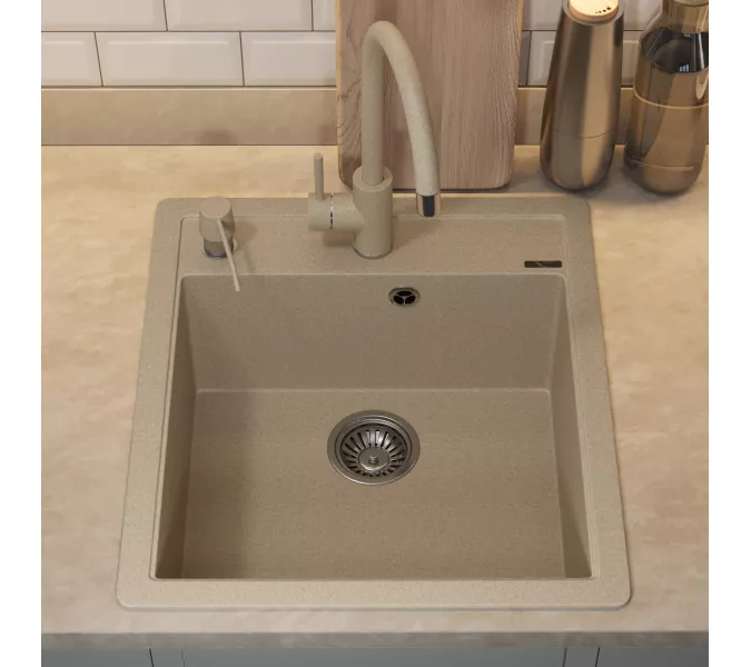 Кухонная мойка кварцевая Uperwood Quartz Premium UPD-07-02, прямоугольная, бежевая, Выбрать цвет: Бежевый, изображение 5