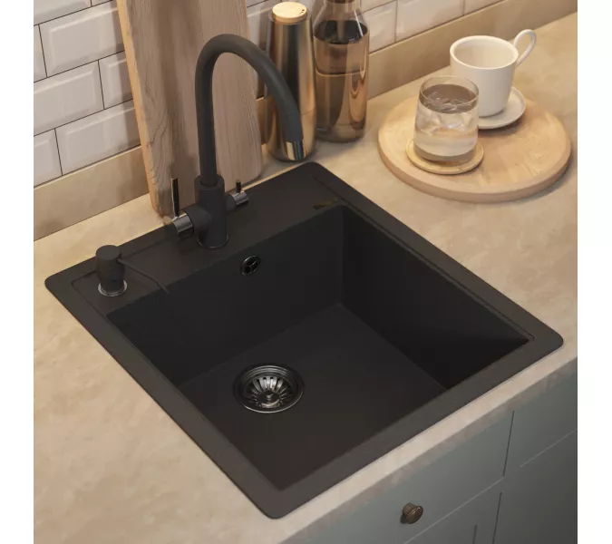 Кухонная мойка кварцевая Uperwood Quartz Premium UPD-07-04, прямоугольная, черная, Выбрать цвет: Черный, изображение 4