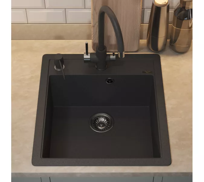 Кухонная мойка кварцевая Uperwood Quartz Premium UPD-07-04, прямоугольная, черная, Выбрать цвет: Черный, изображение 5