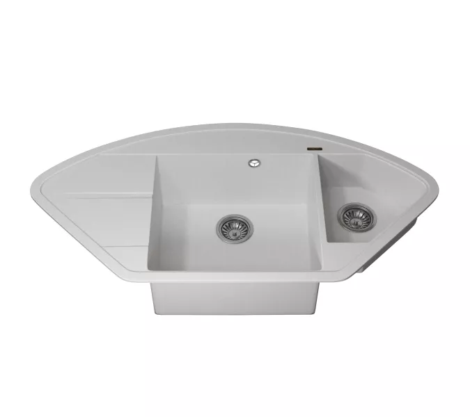 Кухонная мойка кварцевая Uperwood Quartz Premium UPD-06-01, угловая двухсекционная, белая, Выбрать цвет: Белый, изображение 7