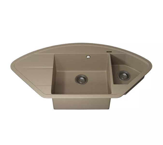 Кухонная мойка кварцевая Uperwood Quartz Premium UPD-06-02, угловая двухсекционная, бежевая, Выбрать цвет: Бежевый, изображение 7