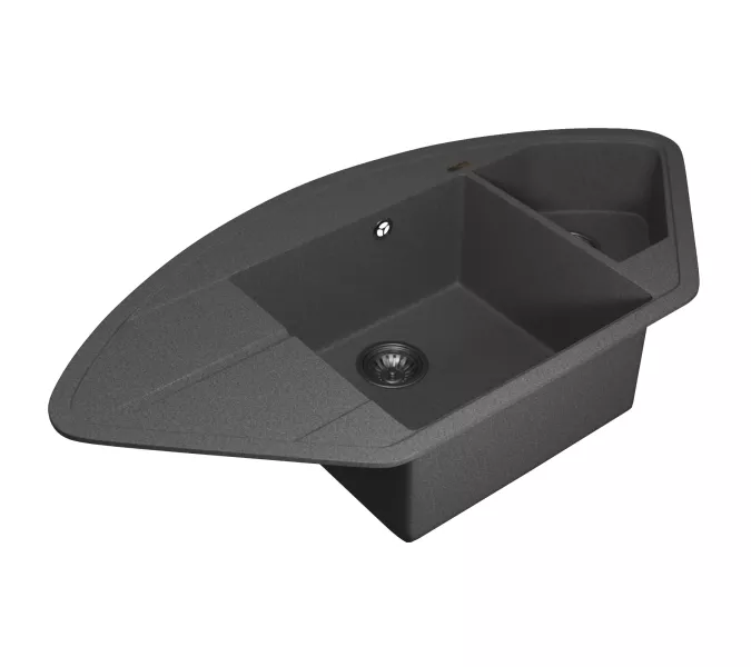 Кухонная мойка кварцевая Uperwood Quartz Premium UPD-06-03, угловая двухсекционная, серая, Выбрать цвет: серый, изображение 6