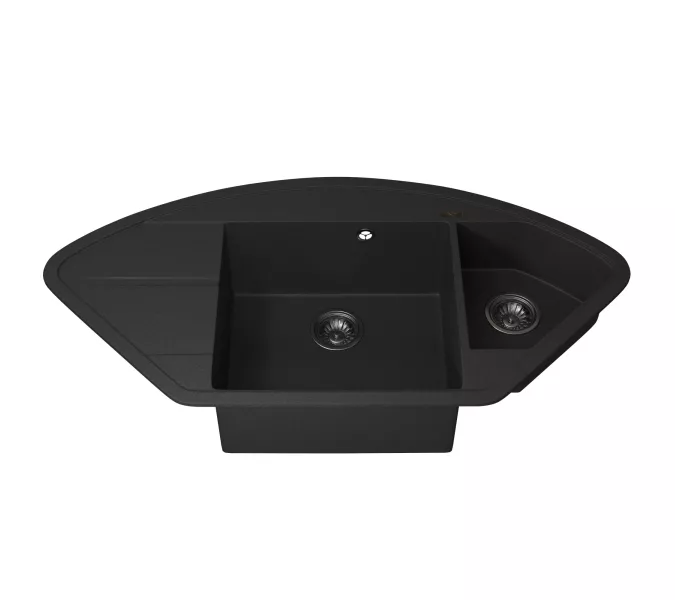 Кухонная мойка кварцевая Uperwood Quartz Premium UPD-06-04, угловая двухсекционная, черная, Выбрать цвет: Черный, изображение 7