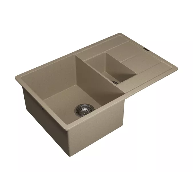 Кухонная мойка кварцевая Uperwood Quartz PremiumUPD-05-02, прямоугольная двухсекционная, бежевая, Выбрать цвет: Бежевый, изображение 6