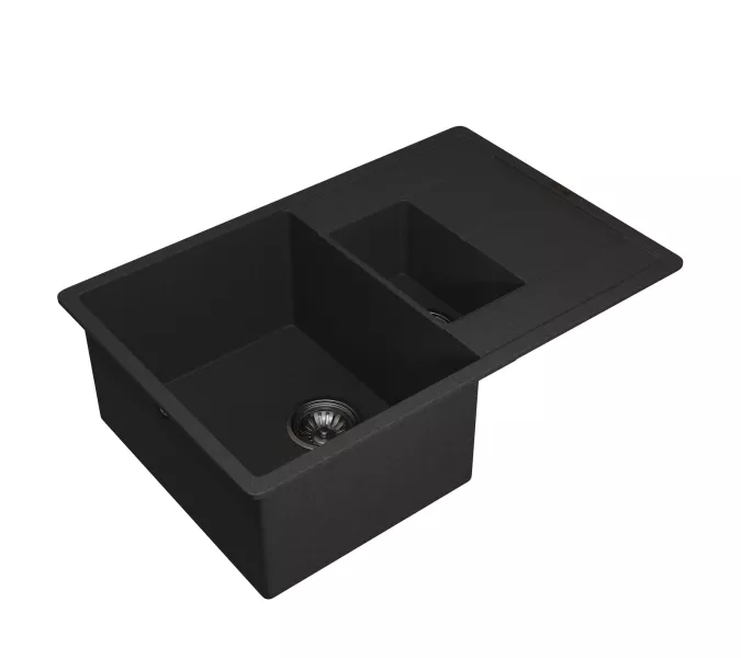 Кухонная мойка кварцевая Uperwood Quartz Premium UPD-05-04, прямоугольная двухсекционная, черная, Выбрать цвет: Черный, изображение 6