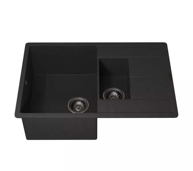 Кухонная мойка кварцевая Uperwood Quartz Premium UPD-05-04, прямоугольная двухсекционная, черная, Выбрать цвет: Черный, изображение 7