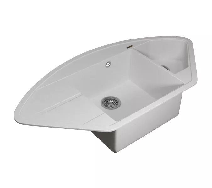 Кухонная мойка кварцевая Uperwood Quartz Premium UPD-06-01, угловая двухсекционная, белая, Выбрать цвет: Белый, изображение 6