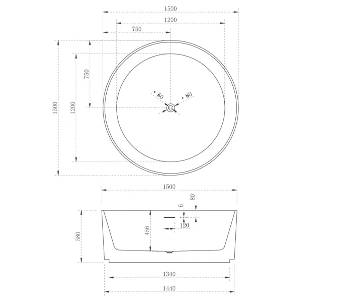 Акриловая ванна ABBER AB9442 150*150, изображение 10