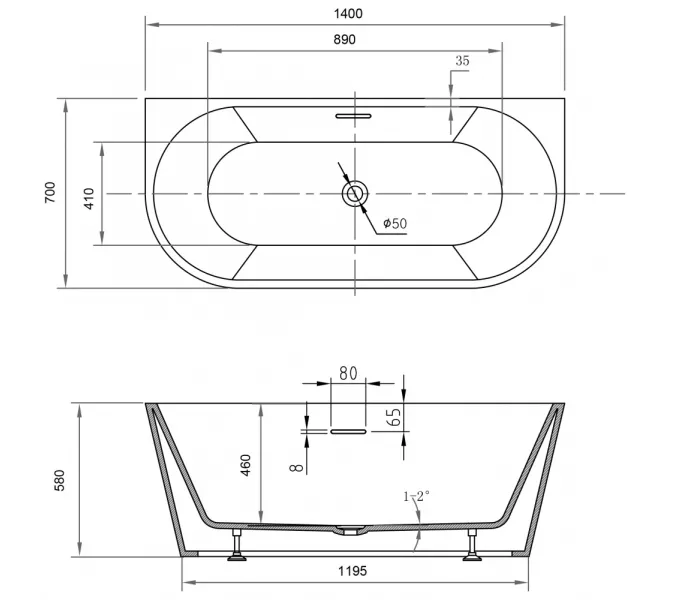 Акриловая ванна ABBER AB9503-1.4 белая, Выбрать размер: 140х70, изображение 10