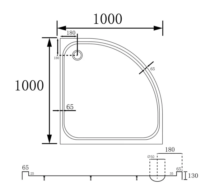 Душевой поддон ABBER AD3A100 100х100 четверть круга, акриловый, белый, изображение 9
