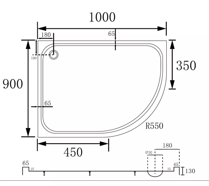 Душевой поддон ABBER AD3E109 L 100х90 асимметричный, акриловый, белый, изображение 8