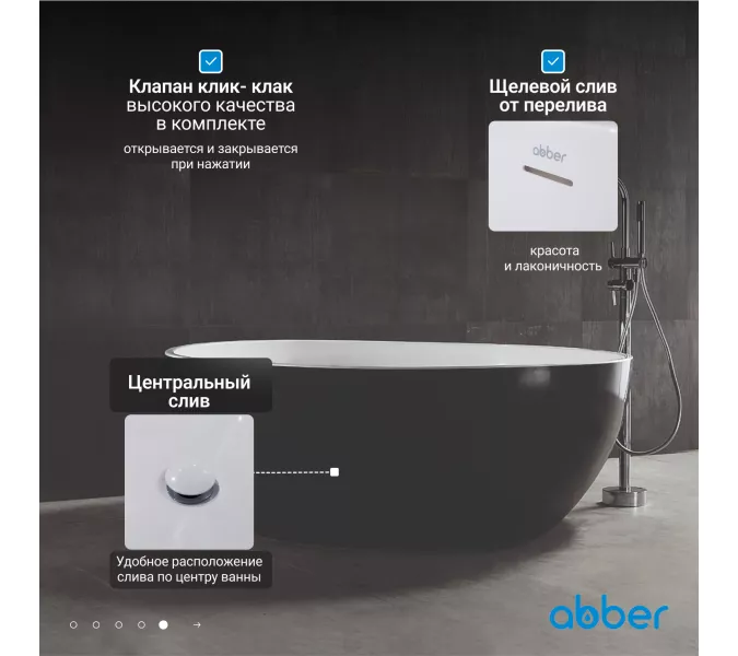 Акриловая ванна ABBER AB9279MB  150х150, Выбрать цвет: Черный матовый, изображение 5