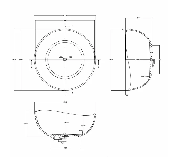 Ванна из полиэфирной смолы ABBER Kristall AT9705Koralle розовая 150*150 прозрачная, Выбрать цвет: Розовый, изображение 5