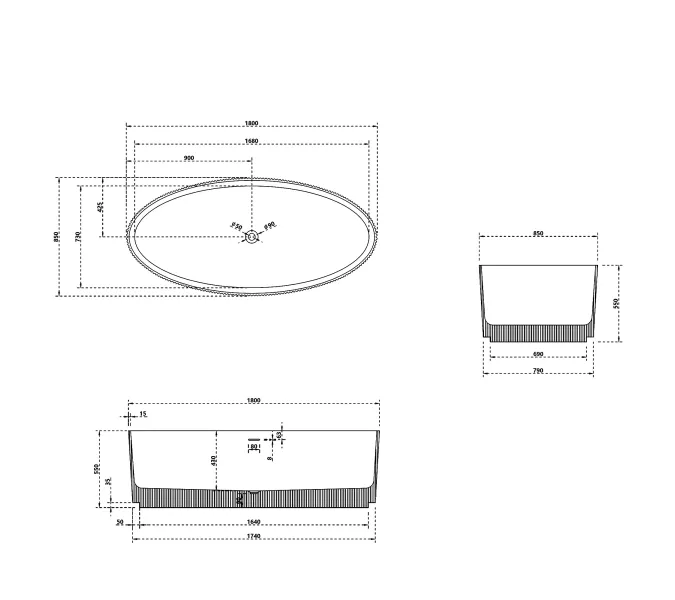 Ванна из искусственного камня ABBER Stein AS9627 белая матовая 180*85, изображение 13