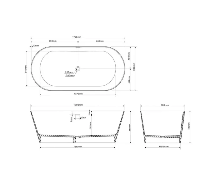 Ванна из искусственного камня ABBER Stein AS9605 белая матовая, изображение 12