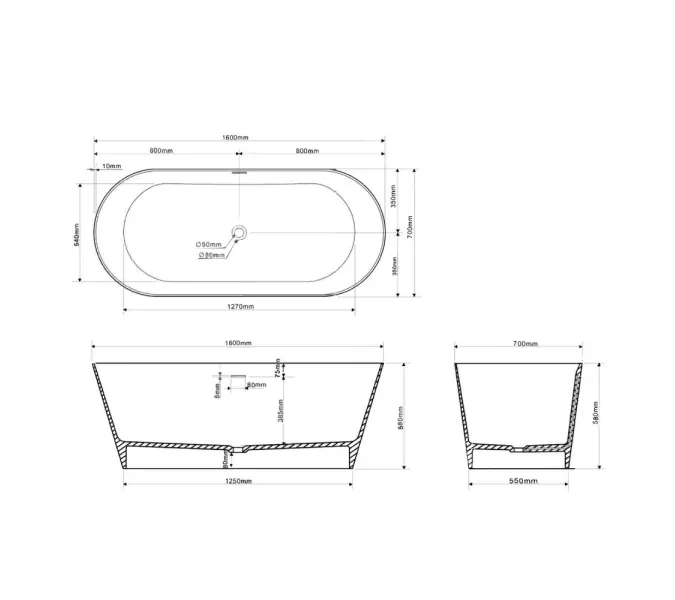 Ванна из искусственного камня ABBER Stein AS9626 белая матовая, изображение 10