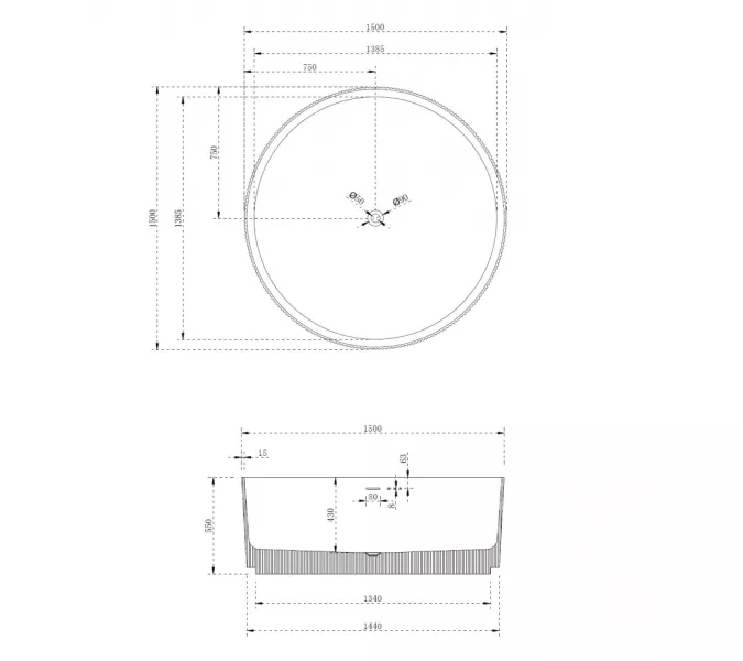 Ванна из искусственного камня ABBER Stein AS9679Blau голубая 150*150, изображение 9