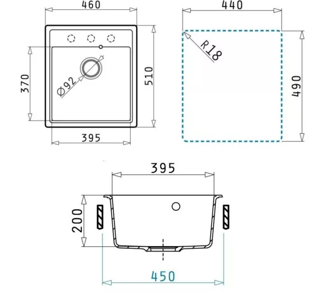 Кухонная мойка кварцевая Uperwood Quartz Premium UPD-07-01, прямоугольная, белая, Выбрать цвет: Белый, изображение 8
