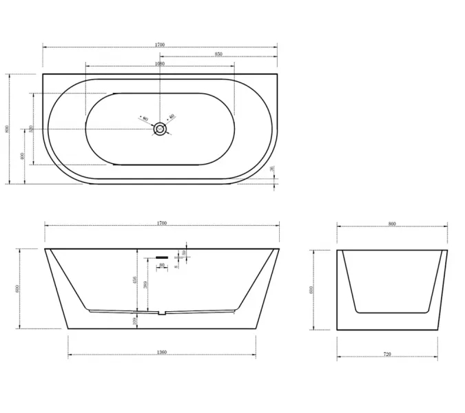 Акриловая ванна ABBER AB9216, Выбрать цвет: Белый, Выбрать размер: 170х80, изображение 12