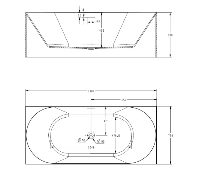 Акриловая ванна ABBER AB9281 170х75, изображение 10