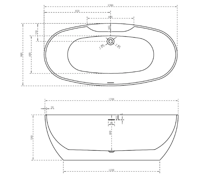 Акриловая ванна ABBER AB9323 170*80, изображение 10