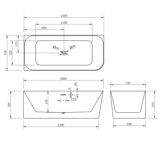 Акриловая ванна ABBER AB9331-1.6 L/R 160*75, Выбрать размер: 160х75, Ориентация: Левая, изображение 11