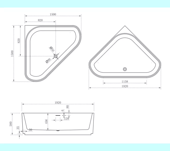Акриловая ванна ABBER AB9446MW  150х150 белая матовая, изображение 12