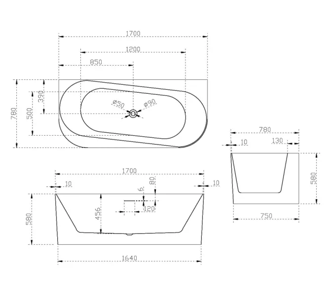 Акриловая ванна Abber AB9494, Выбрать размер: 170х78, изображение 11