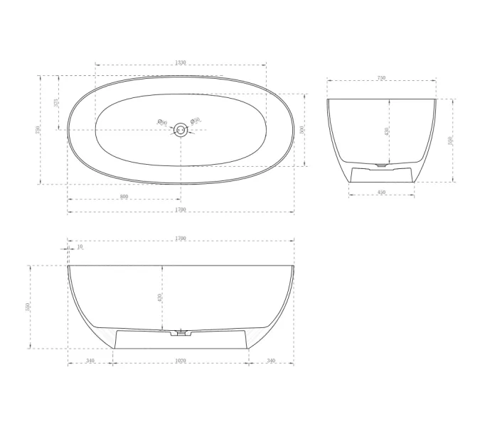 Карбоновая ванна ABBER Karbon AK9001-1.7  170х75, изображение 7