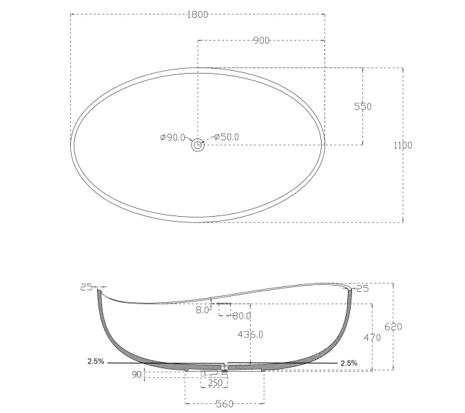 Акриловая ванна ABBER AB9239 180х110, изображение 12