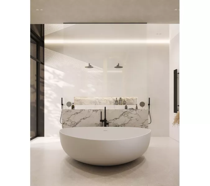 Ванна из искусственного камня ABBER Stein AS9608 белая матовая 180*130, изображение 10