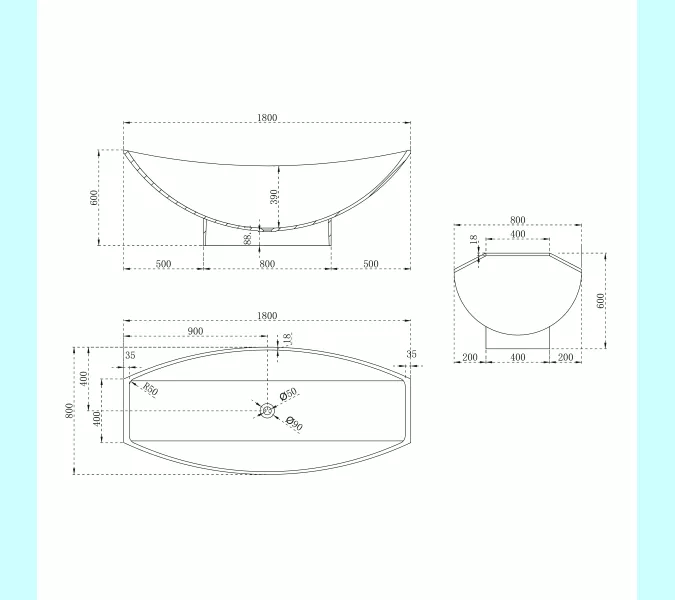Ванна из искусственного камня ABBER Stein AS9610 белая матовая 180*80, изображение 14