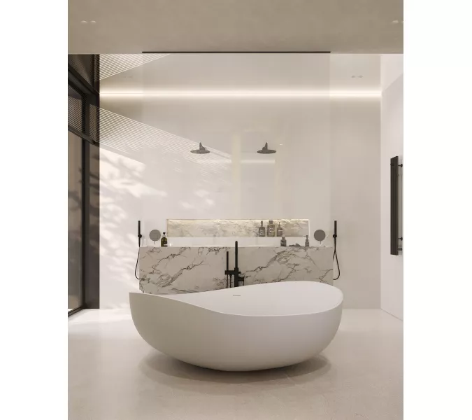 Ванна из искусственного камня ABBER Stein AS9639 белая матовая 180*110, изображение 9