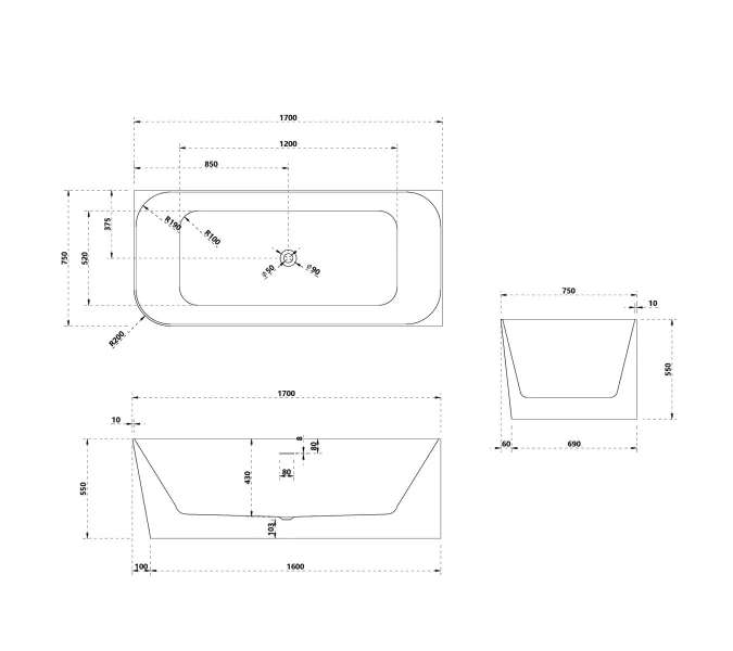 Ванна из искусственного камня ABBER Stein AS9621-1.7 L/R белая матовая 170х75, Ориентация: правая, изображение 13