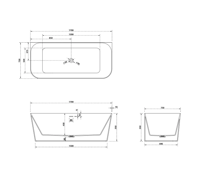 Ванна из искусственного камня ABBER Stein AS9617 белая матовая 170*75, изображение 10