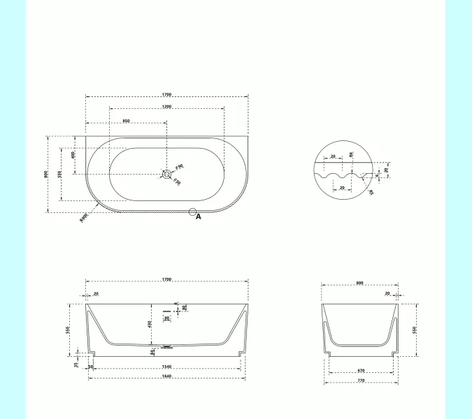 Ванна из искусственного камня ABBER Stein AS9630 белая матовая 170*75, изображение 13