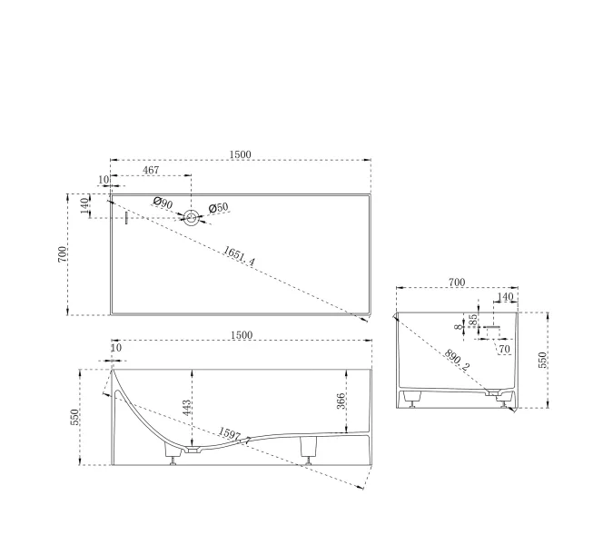Ванна из искусственного камня ABBER Stein AS9640-1.5 белая матовая, Выбрать размер: 150*70, изображение 14