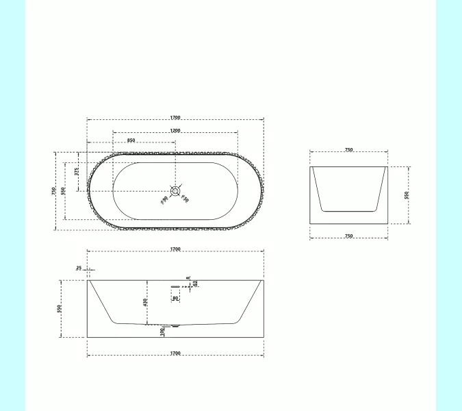Ванна из искусственного камня ABBER Stein 170х75 белая матовая, изображение 14