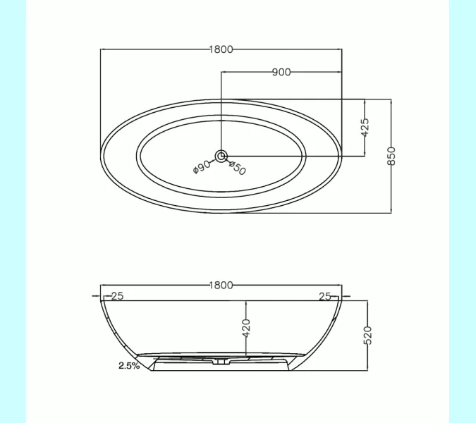 Ванна из полиэфирной смолы ABBER Kristall AT9702Aquamarin бирюзовая 180*85 прозрачная, Выбрать цвет: Бирюзовый, изображение 5