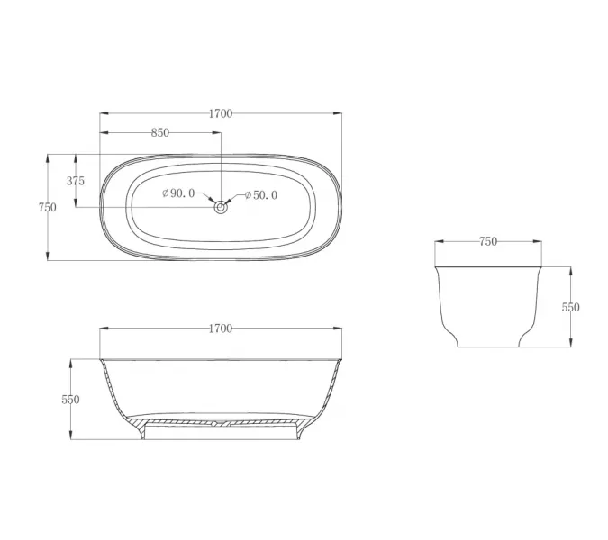 Ванна из полиэфирной смолы ABBER Kristall AT9707Emerald зеленая 170*75 прозрачная, Выбрать цвет: Зеленый, изображение 5