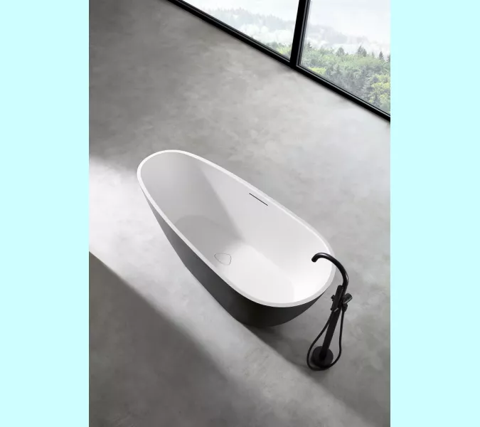 Ванна из искусственного камня ABBER Dortmund 170х75 черно-белая матовая, Выбрать цвет: Черный / Белый, изображение 9