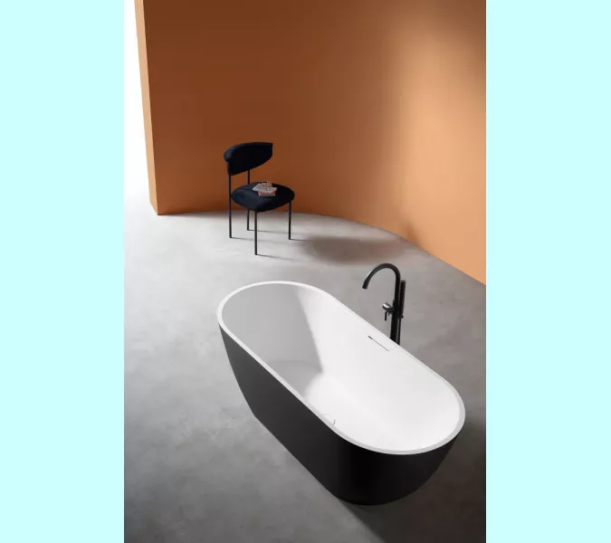 Ванна из искусственного камня ABBER Frankfurt 170х75 черно-белая матовая, Выбрать цвет: Черный / Белый, изображение 9