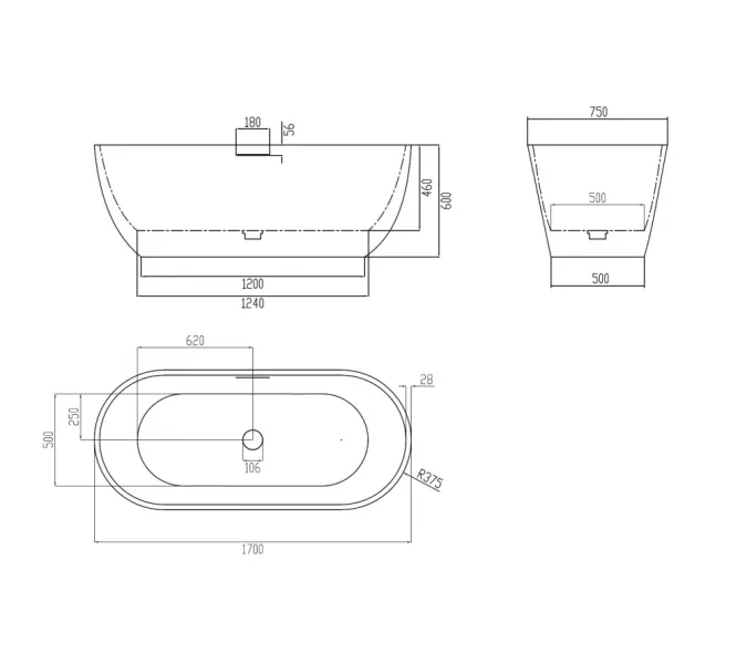 Ванна из искусственного камня ABBER Frankfurt 170х75 розовая матовая, Выбрать цвет: Розовый матовый, изображение 11