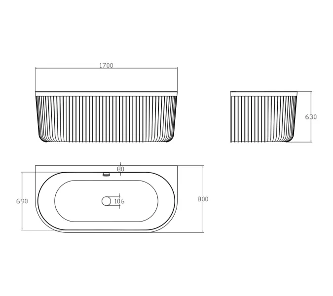 Ванна из искусственного камня ABBER Leipzig 170х80 белая матовая, Выбрать цвет: Белая, изображение 11
