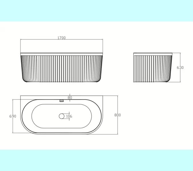 Ванна из искусственного камня ABBER Leipzig 170х80 черно-белая матовая, Выбрать цвет: Черно-белая, изображение 11
