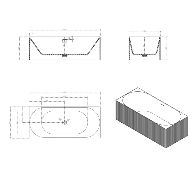Ванна из искусственного камня ABBER Stein AS9603 белая матовая 170*75, изображение 10