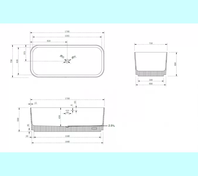 Ванна из искусственного камня ABBER Stein AS9663Violett фиолетовая 170*75, изображение 10