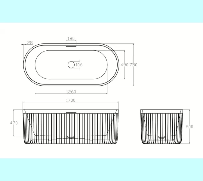Ванна из искусственного камня ABBER Stuttgart 170х75 черная матовая, Выбрать цвет: Черная, изображение 10