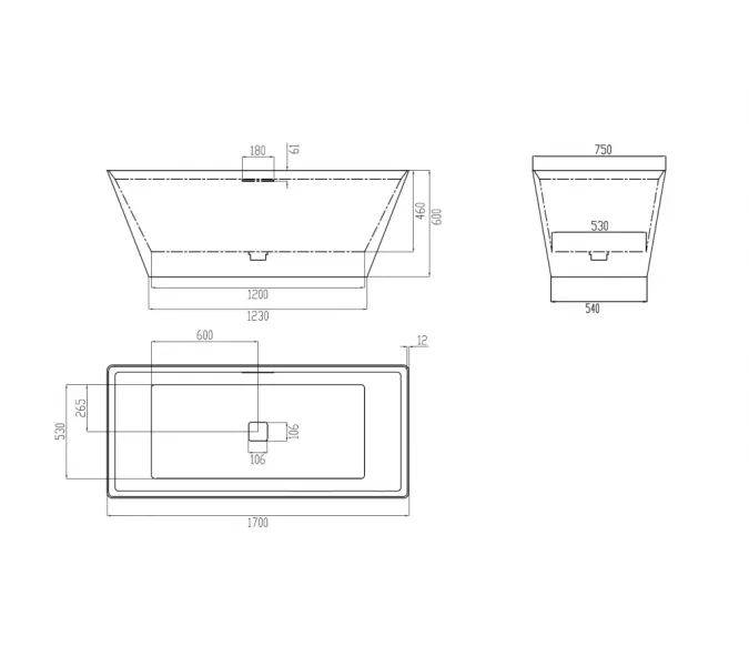 Ванна из искусственного камня ABBER Berlin AM9912 белая матовая  170*75, изображение 12
